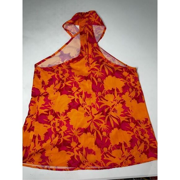 Chicme Floral Print Surfs Up Halter Bohemian Top Zip Back Orange Pink Size M - Picture 10 of 11